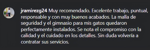 Captura de comentario de cliente sobre mallas para terrazas en Instagram