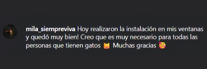 Captura de comentario de cliente sobre mallas para ventanas en Instagram